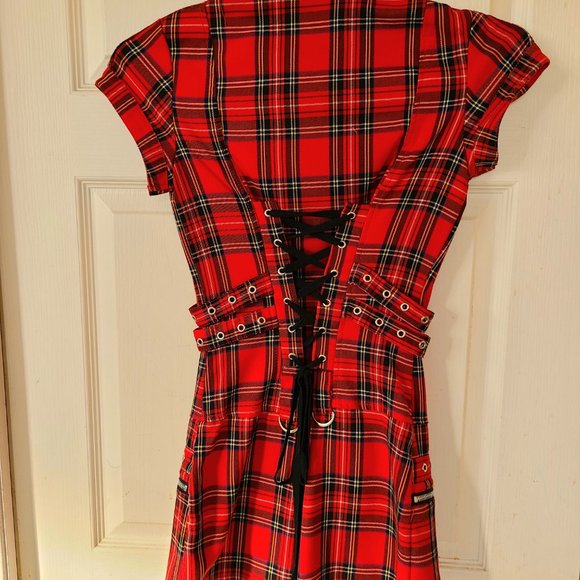 Tartan Plaid Zip  & Lace Up Mini Dress S - Picture 2 of 4